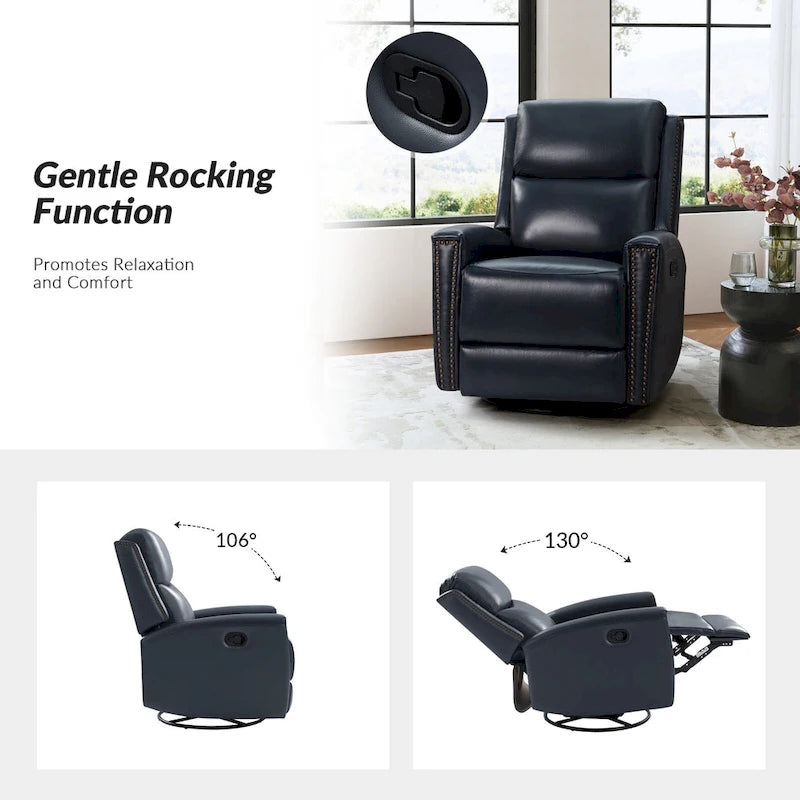 Fauteuil à oreilles inclinable et pivotant en cuir véritable de 30 po de largeur avec garniture cloutée, ensemble de 2