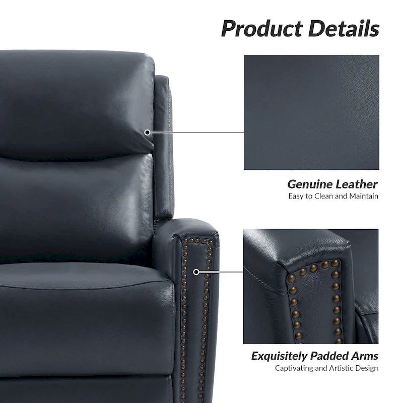 Fauteuil à oreilles inclinable et pivotant en cuir véritable de 30 po de largeur avec garniture cloutée, ensemble de 2