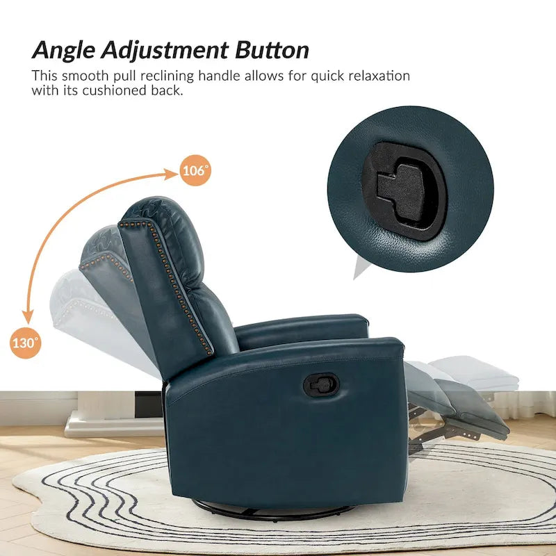 Fauteuil à oreilles inclinable et pivotant en cuir véritable de 30 po de largeur avec garniture cloutée, ensemble de 2