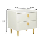 Modern 2-Drawer Faux Leather Nightstand | Stone Look | Grey/Orange/Beige