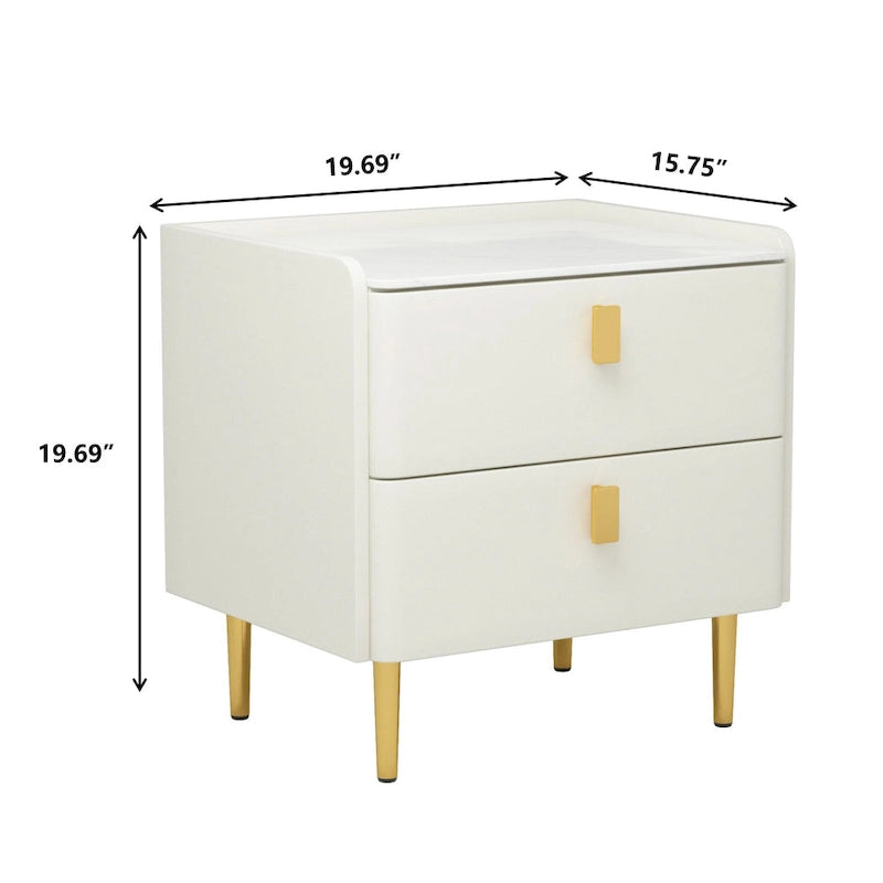 Modern 2-Drawer Faux Leather Nightstand | Stone Look | Grey/Orange/Beige