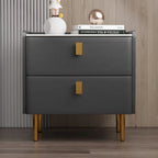 Modern 2-Drawer Faux Leather Nightstand | Stone Look | Grey/Orange/Beige
