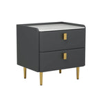 Modern 2-Drawer Faux Leather Nightstand | Stone Look | Grey/Orange/Beige