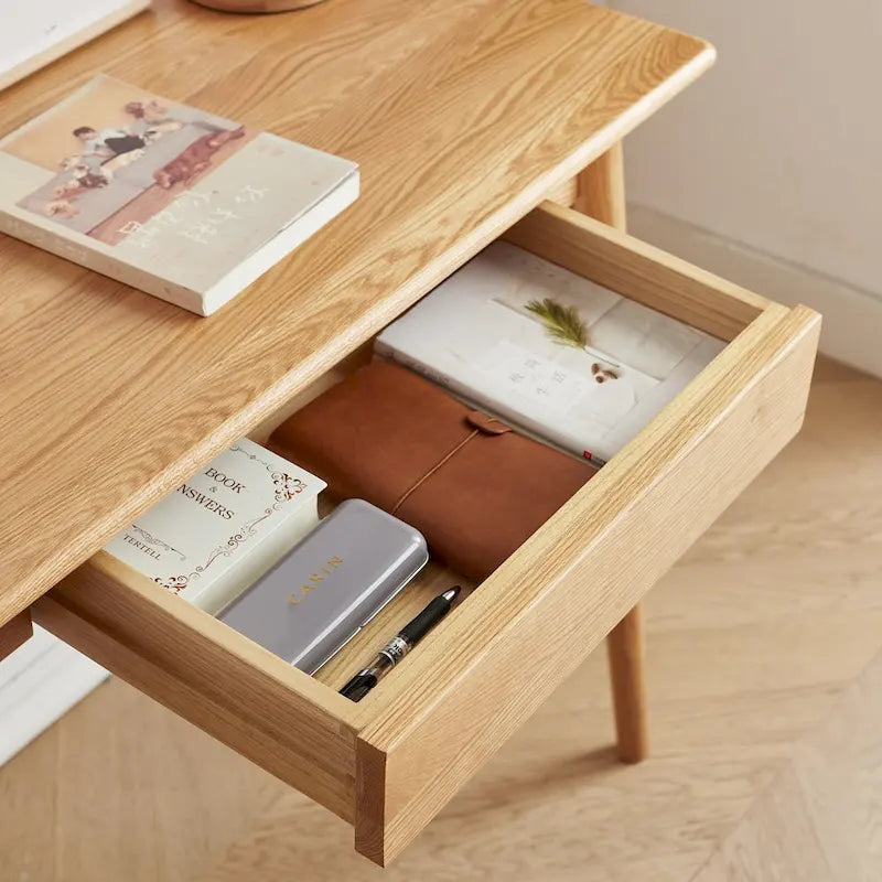 Natural Solid Oak Wood Desk with Drawer | Multi-Use Home Office