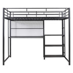 Full Size Metal Loft Bed with Desk, Whiteboard, 3 Shelves & Ladder | Black