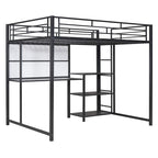Full Size Metal Loft Bed with Desk, Whiteboard, 3 Shelves & Ladder | Black