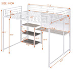 Full Size Metal Loft Bed with Desk, Whiteboard, 3 Shelves & Ladder | Black