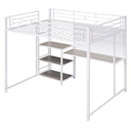 Full Size Metal Loft Bed with Desk, Whiteboard, 3 Shelves & Ladder | Black
