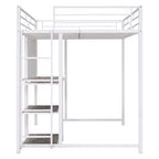 Full Size Metal Loft Bed with Desk, Whiteboard, 3 Shelves & Ladder | Black