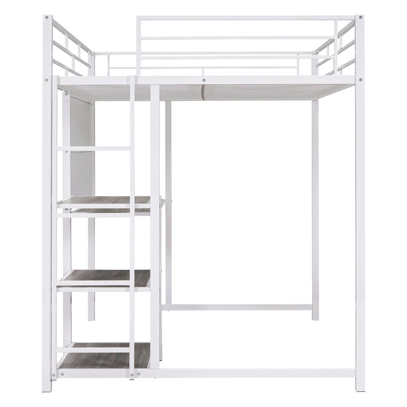 Full Size Metal Loft Bed with Desk, Whiteboard, 3 Shelves & Ladder | Black