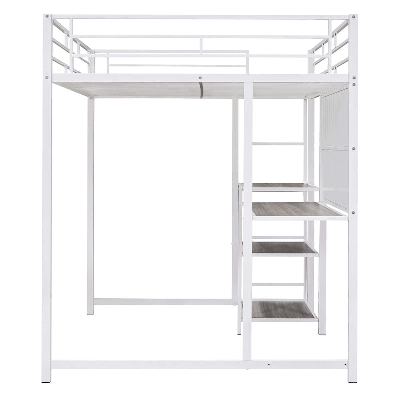 Full Size Metal Loft Bed with Desk, Whiteboard, 3 Shelves & Ladder | Black