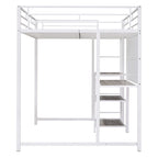Full Size Metal Loft Bed with Desk, Whiteboard, 3 Shelves & Ladder | Black