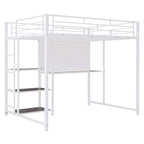 Full Size Metal Loft Bed with Desk, Whiteboard, 3 Shelves & Ladder | Black