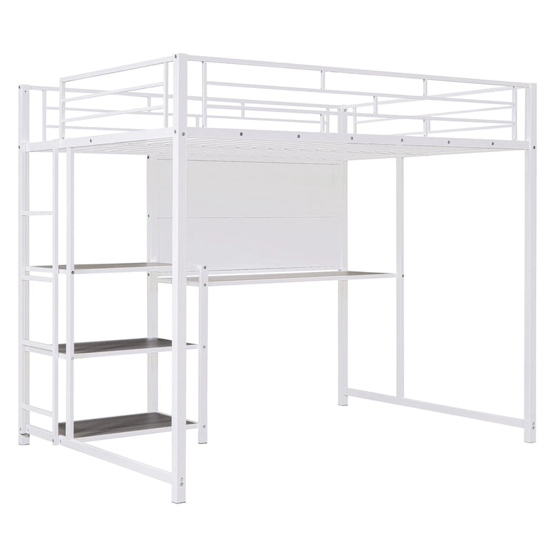 Full Size Metal Loft Bed with Desk, Whiteboard, 3 Shelves & Ladder | Black
