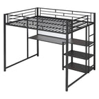 Full Size Metal Loft Bed with Desk, Whiteboard, 3 Shelves & Ladder | Black