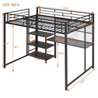 Full Size Metal Loft Bed with Desk, Whiteboard, 3 Shelves & Ladder | Black