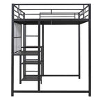 Full Size Metal Loft Bed with Desk, Whiteboard, 3 Shelves & Ladder | Black