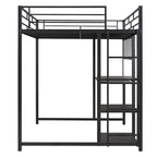Full Size Metal Loft Bed with Desk, Whiteboard, 3 Shelves & Ladder | Black