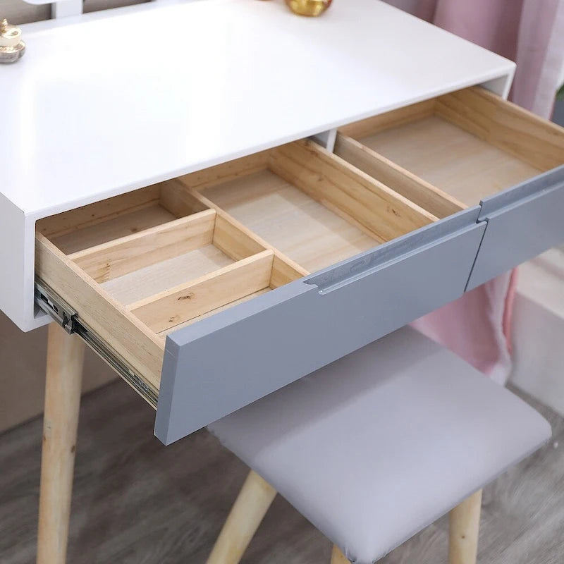 Modern Bedroom Vanity Table with LED Mirror & 2 Drawers