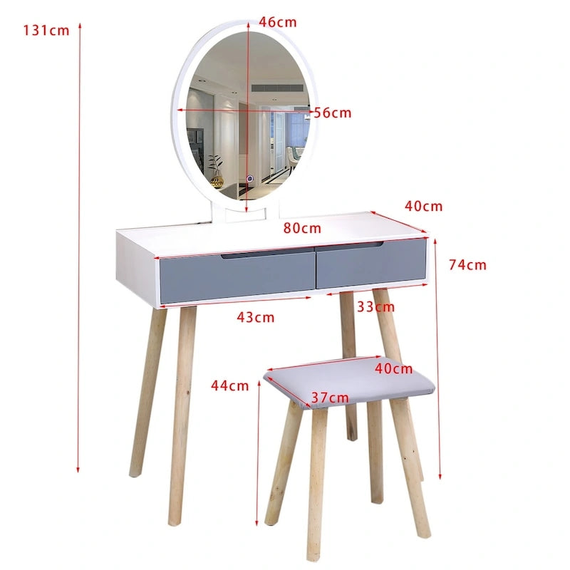 Modern Bedroom Vanity Table with LED Mirror & 2 Drawers