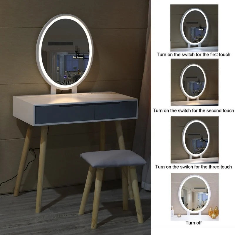 Modern Bedroom Vanity Table with LED Mirror & 2 Drawers