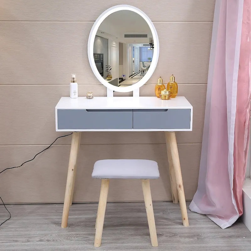 Modern Bedroom Vanity Table with LED Mirror & 2 Drawers
