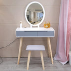 Modern Bedroom Vanity Table with LED Mirror & 2 Drawers
