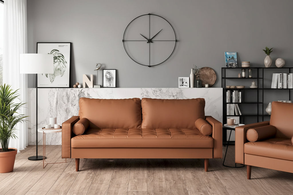 US Pride Faux Leather Mid-century Modern Sofa