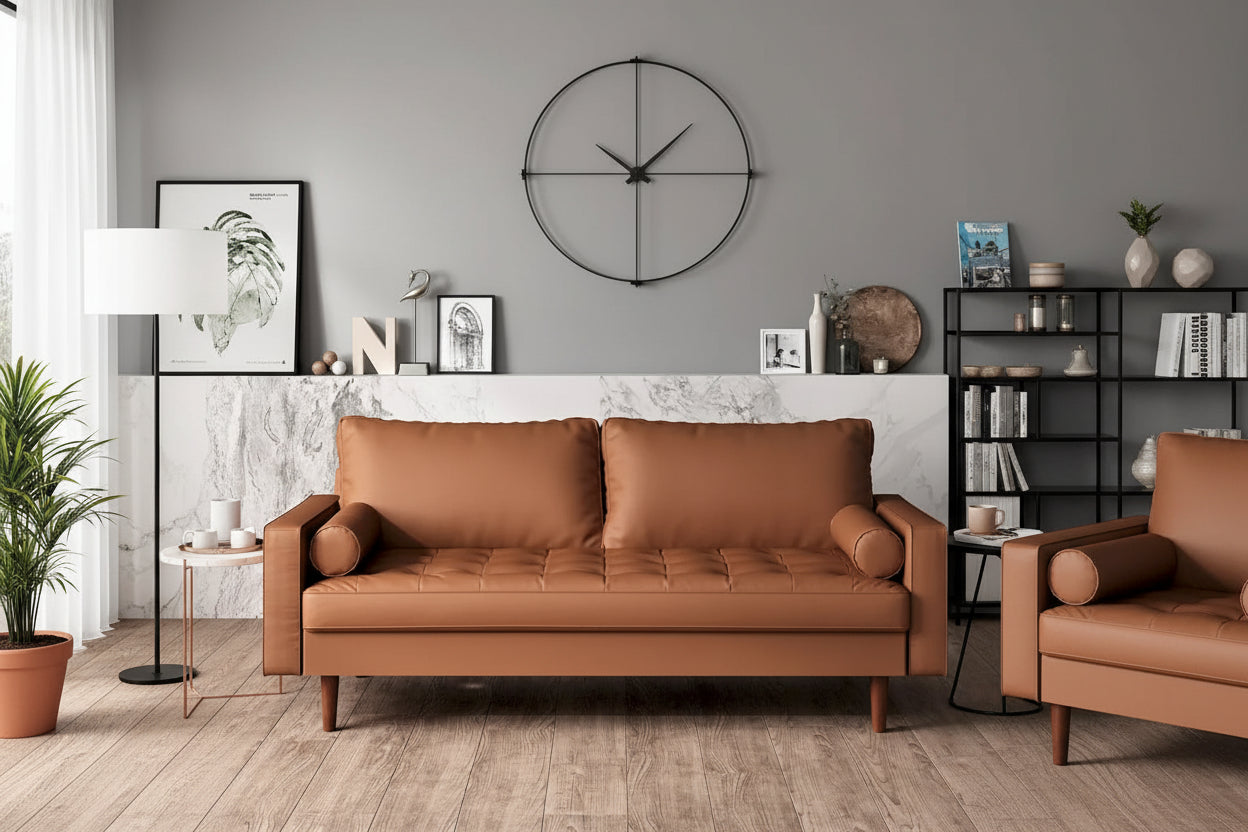 US Pride Faux Leather Mid-century Modern Sofa