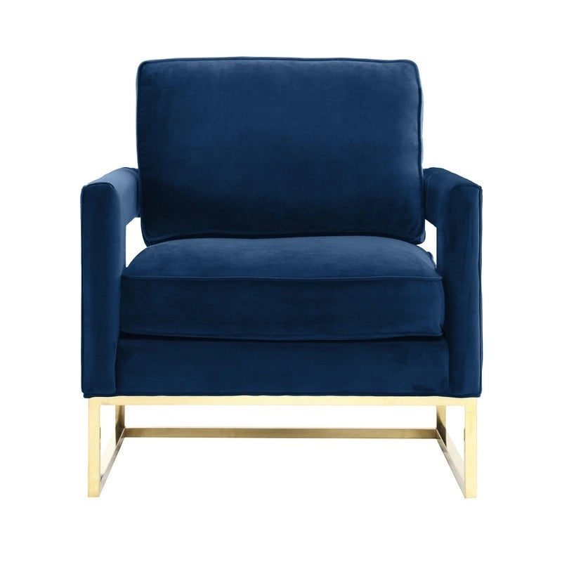 Avery Navy Velvet Accent Chair | Gold Legs & High-Density Foam