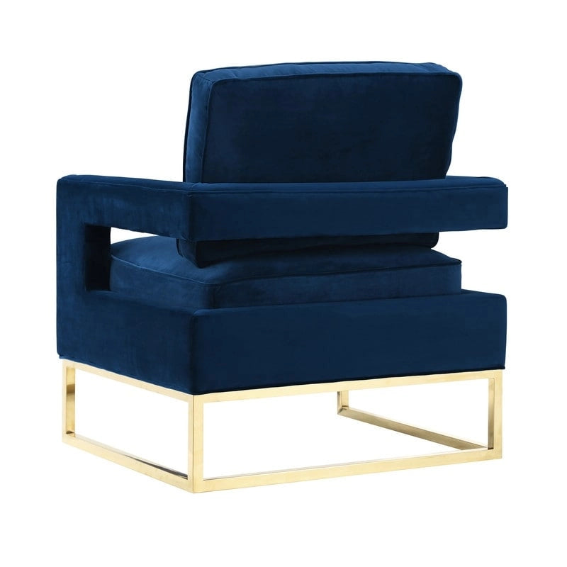 Avery Navy Velvet Accent Chair | Gold Legs & High-Density Foam