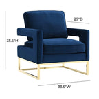Avery Navy Velvet Accent Chair | Gold Legs & High-Density Foam