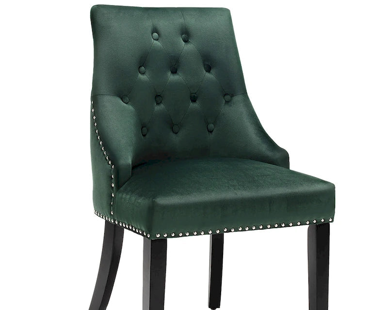 Velvet Dining Chair Upholstered Tufted Armless w/ Nailed Trim & Ring