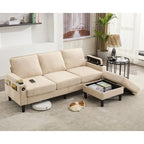 Green 6-Seater U-Shape Sectional Sofa | 3 Ottomans & Pillows Included