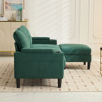 Green 6-Seater U-Shape Sectional Sofa | 3 Ottomans & Pillows Included