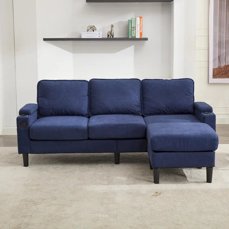 Green 6-Seater U-Shape Sectional Sofa | 3 Ottomans & Pillows Included