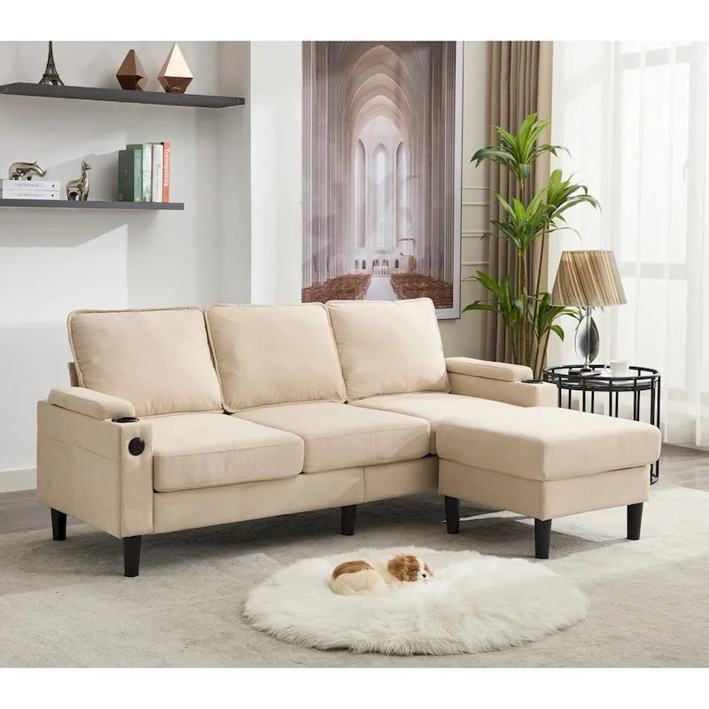 Green 6-Seater U-Shape Sectional Sofa | 3 Ottomans & Pillows Included