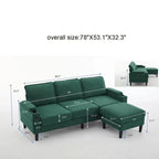 Green 6-Seater U-Shape Sectional Sofa | 3 Ottomans & Pillows Included