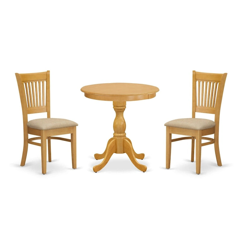 3-Piece Round Dining Table with 2 Chairs, Oak