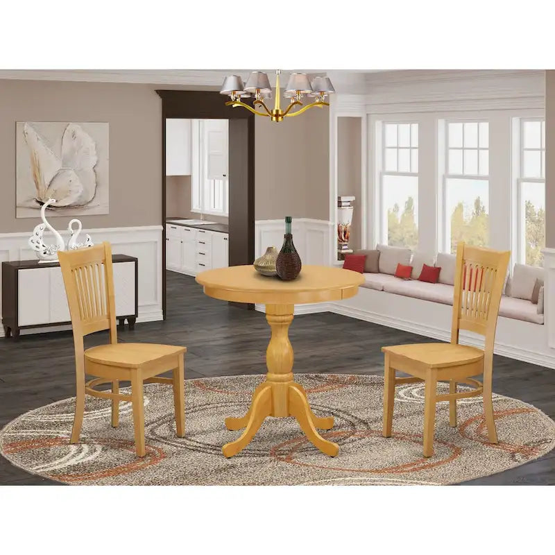 3-Piece Round Dining Table with 2 Chairs, Oak
