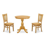 3-Piece Round Dining Table with 2 Chairs, Oak