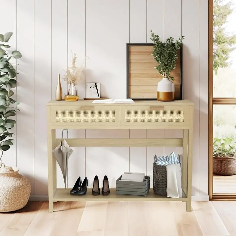 Industrial Entryway Console Table | Retro Grey Wood & Black Metal Frame