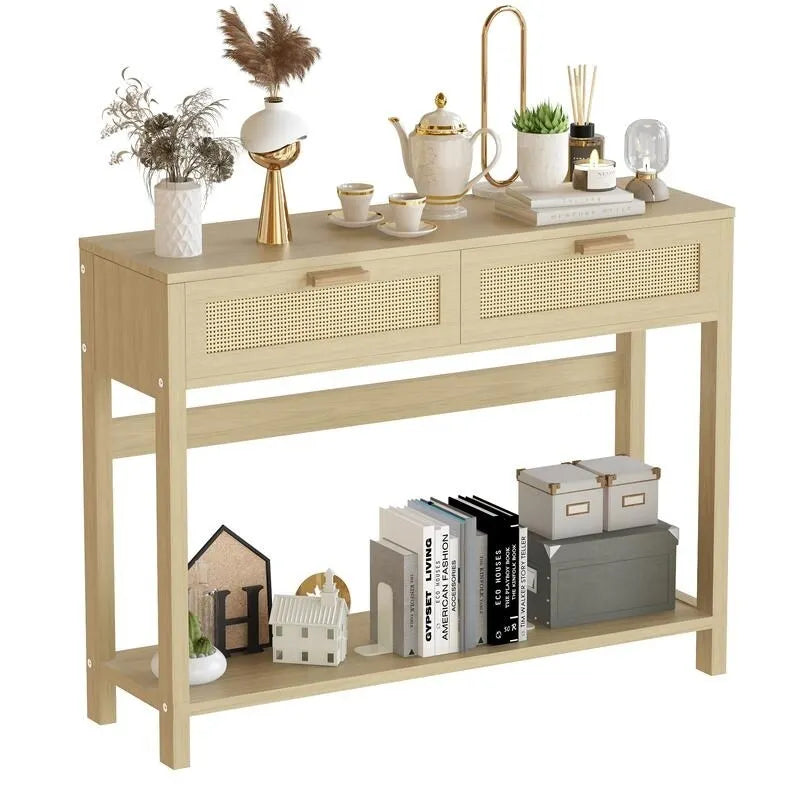Industrial Entryway Console Table | Retro Grey Wood & Black Metal Frame