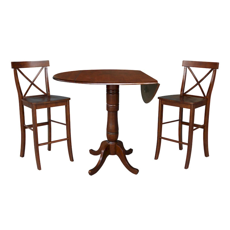 42" Round Bar Height Table with 2 Stools | Espresso Butcher Block
