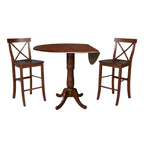 42" Round Bar Height Table with 2 Stools | Espresso Butcher Block