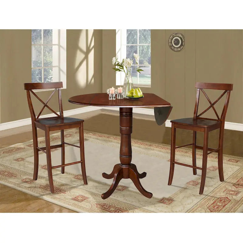 42" Round Bar Height Table with 2 Stools | Espresso Butcher Block