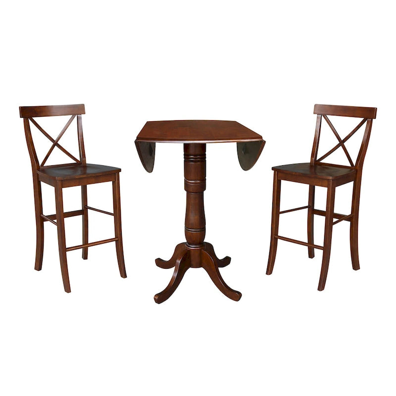 42" Round Bar Height Table with 2 Stools | Espresso Butcher Block