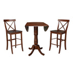 42" Round Bar Height Table with 2 Stools | Espresso Butcher Block