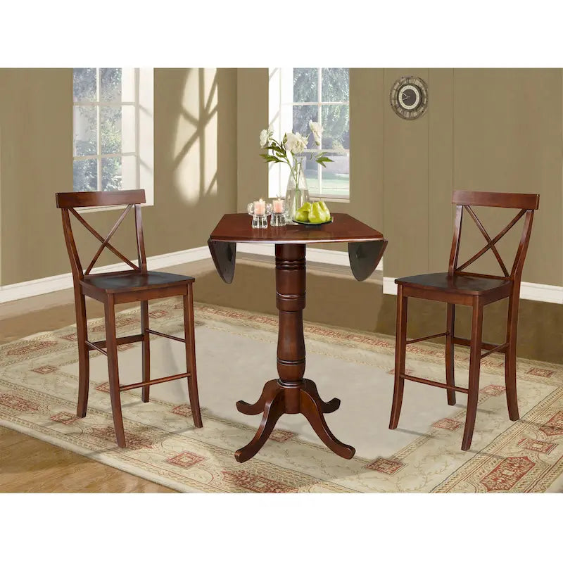 42" Round Bar Height Table with 2 Stools | Espresso Butcher Block
