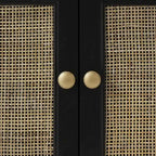 Black Wood Cabinet with 2 Drawers & 2 Rattan Doors | Gold Knobs